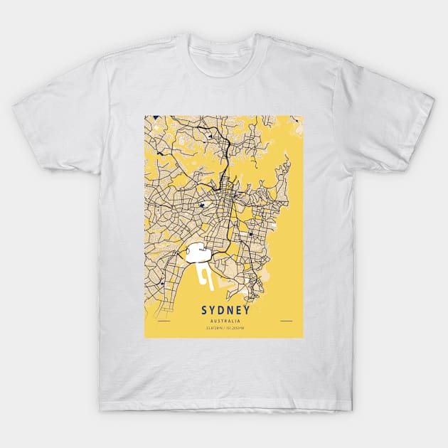 Sydney - Australia Yellow City Map T-Shirt by tienstencil